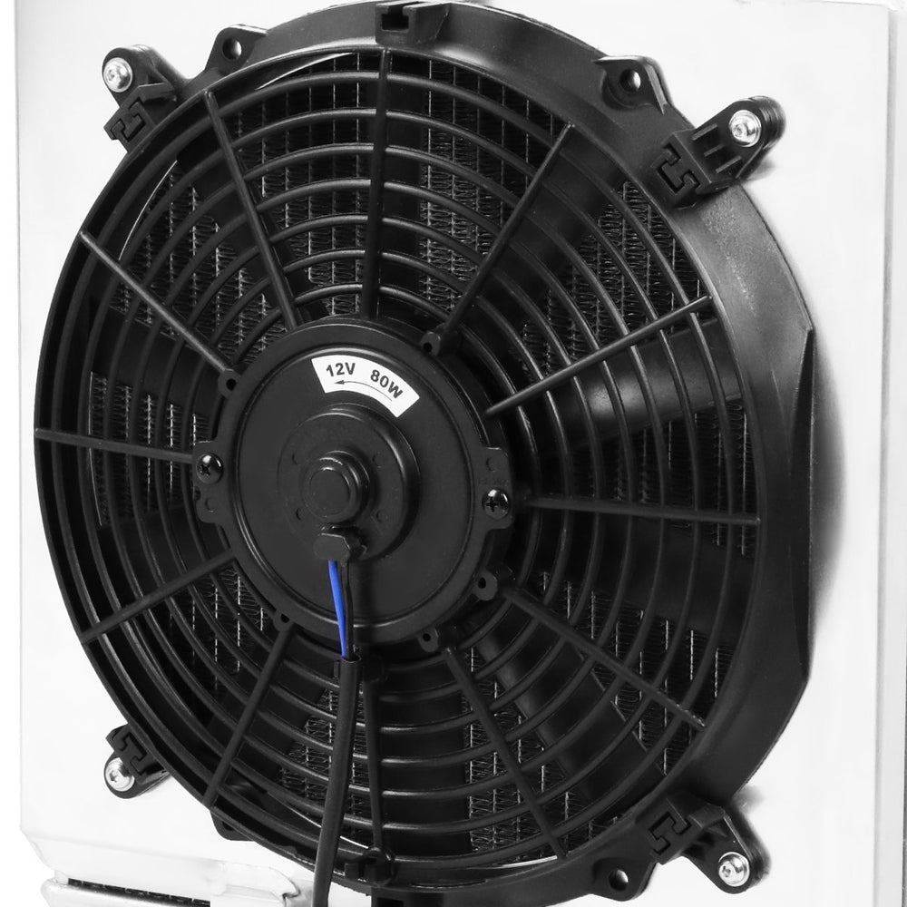 DNA Motoring aluminum fan shroud paired with radiator for easy installation.