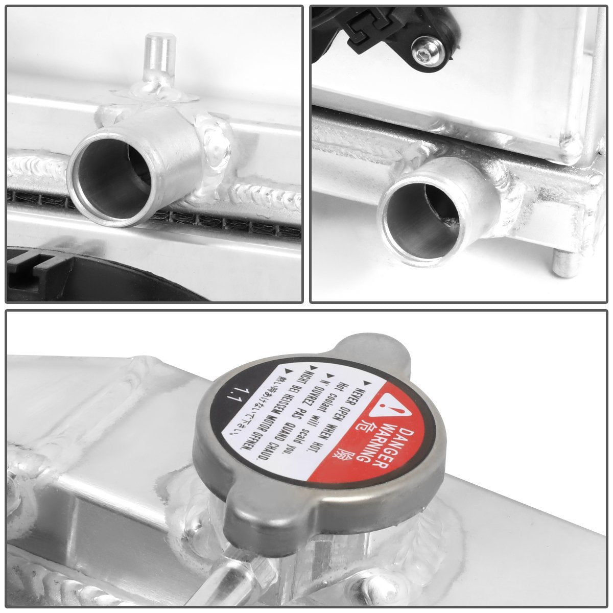DNA Motoring radiator inlet and outlet size 1.25 inches for MT engines.