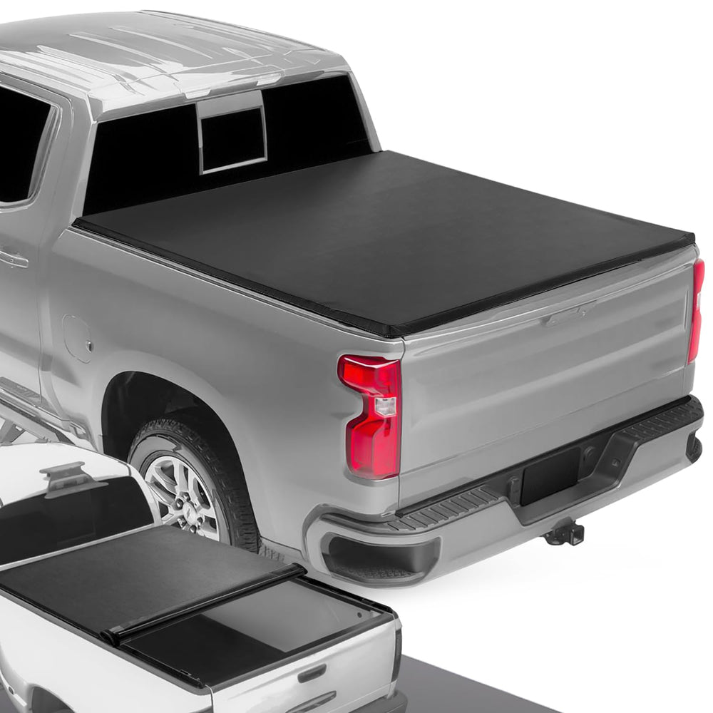 DNA Motoring roll-up tonneau cover on bed provides quick protection and easy access.