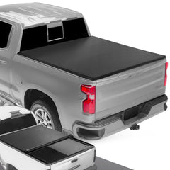 DNA Motoring roll-up tonneau cover on bed provides quick protection and easy access.