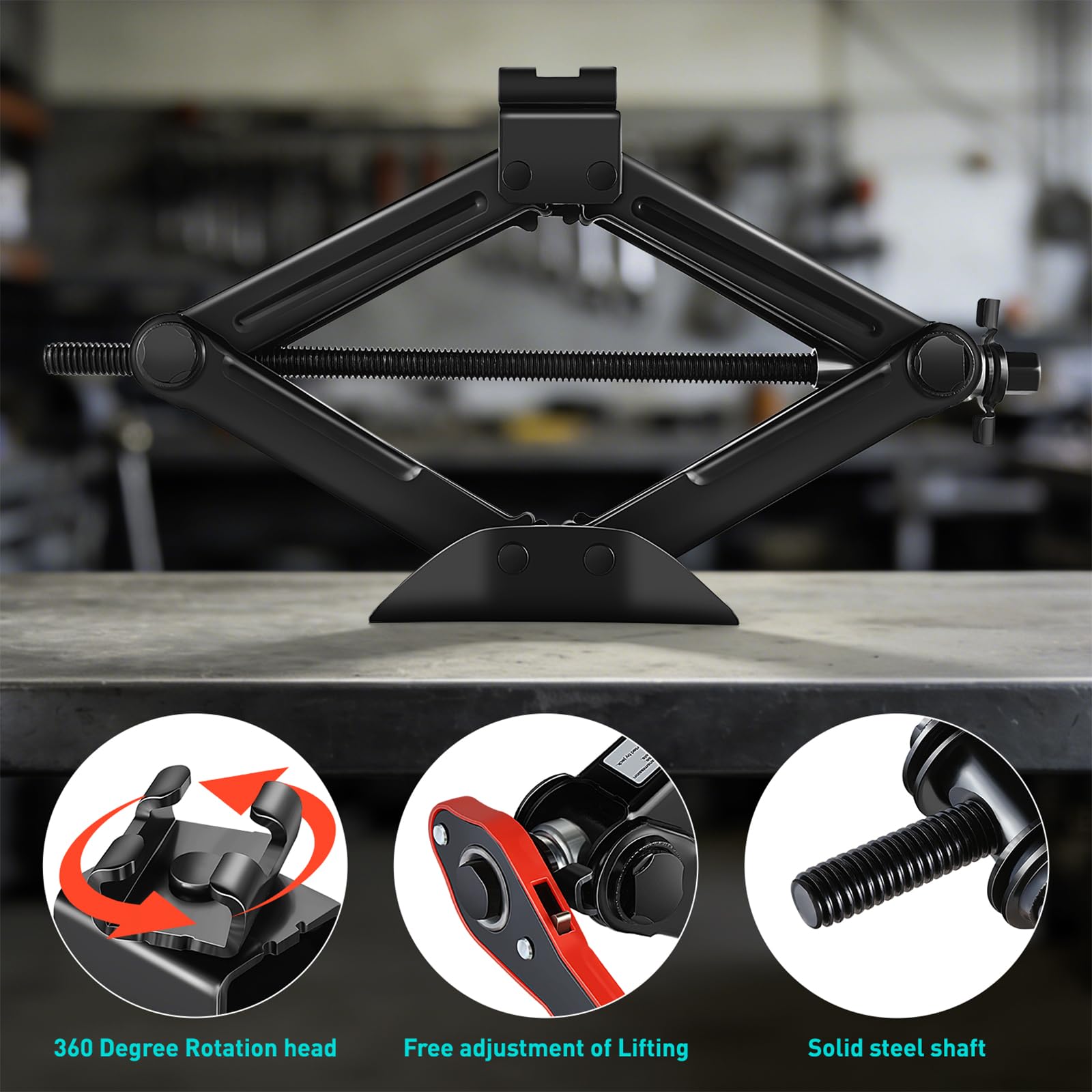 DNA Motoring scissor jack with easy-to-operate design for quick lifts.