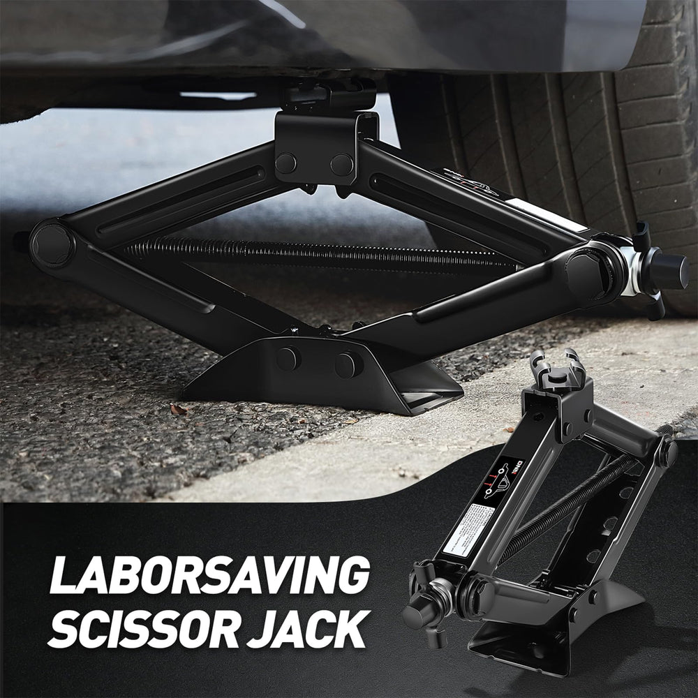 DNA Motoring scissor jack in portable kit for on-the-go maintenance.