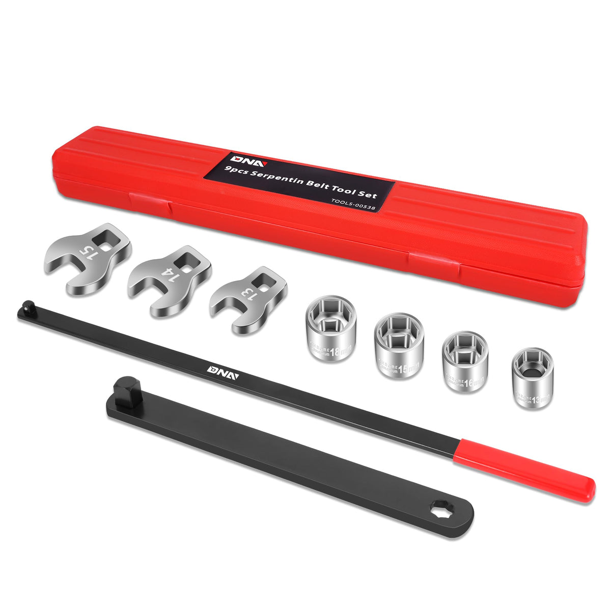 DNA MOTORING serpentine belt tool set in case, organized belt service kit.
