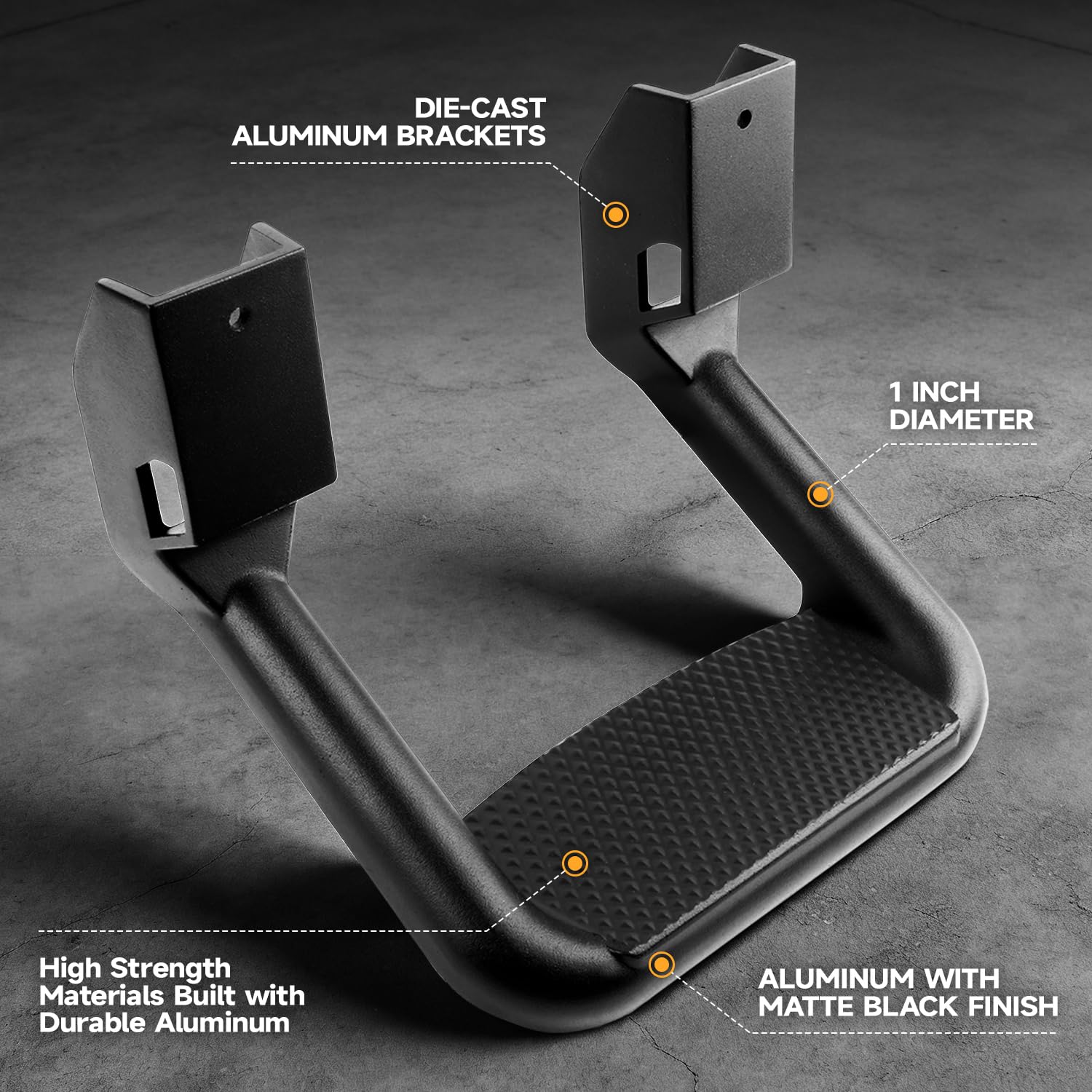 DNA Motoring side steps with die-cast brackets provide secure mounting.