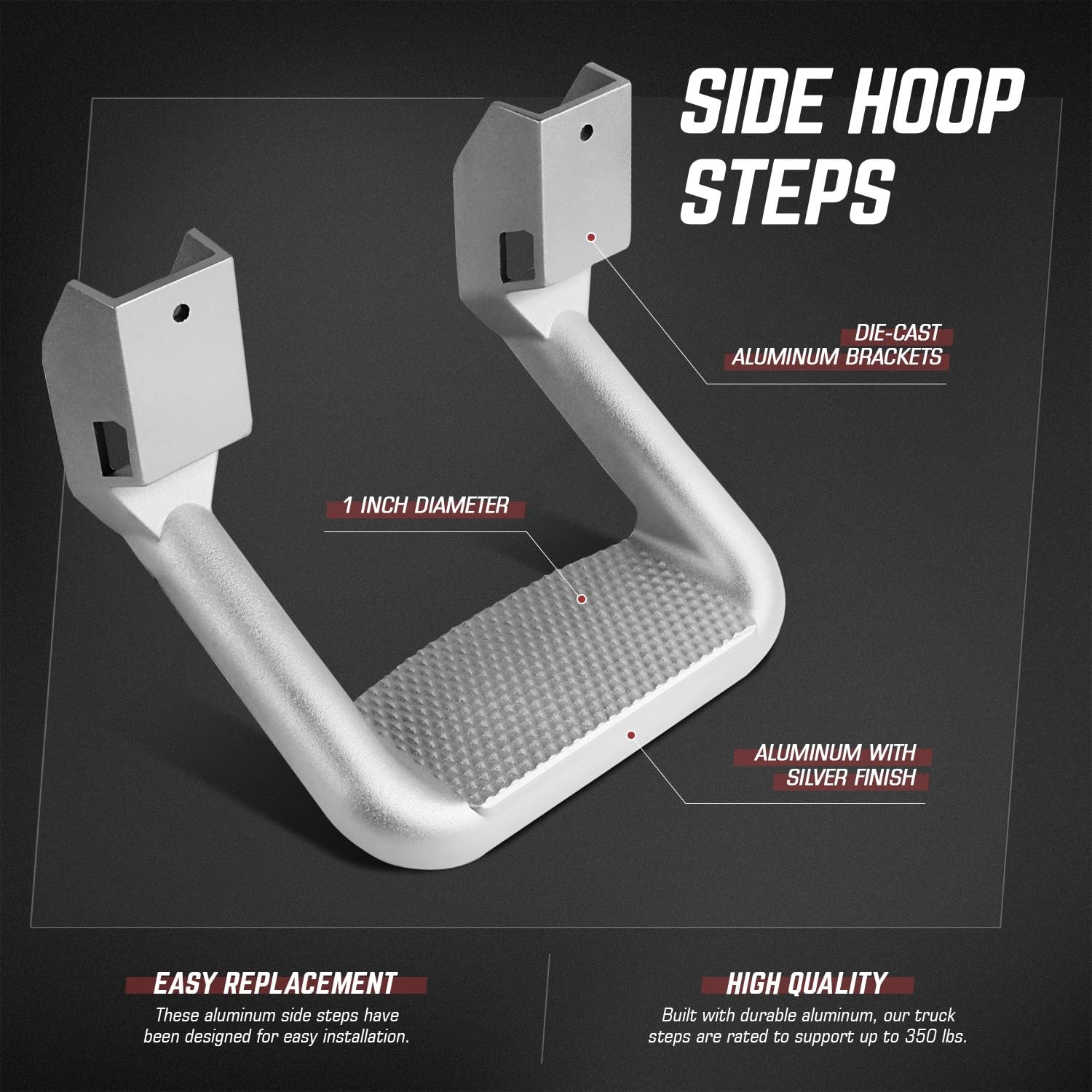 DNA MOTORING side hoop steps installed on a truck for quick cab access.