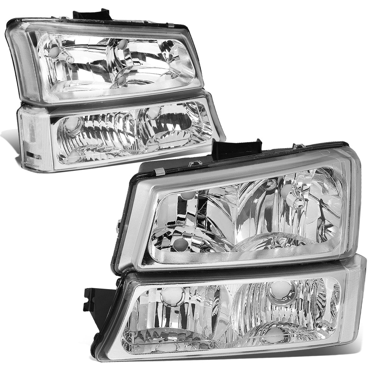 DNA MOTORING Silverado headlight assembly chrome clear viewed from the front