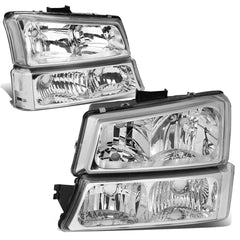 DNA MOTORING Silverado headlight assembly chrome clear viewed from the front
