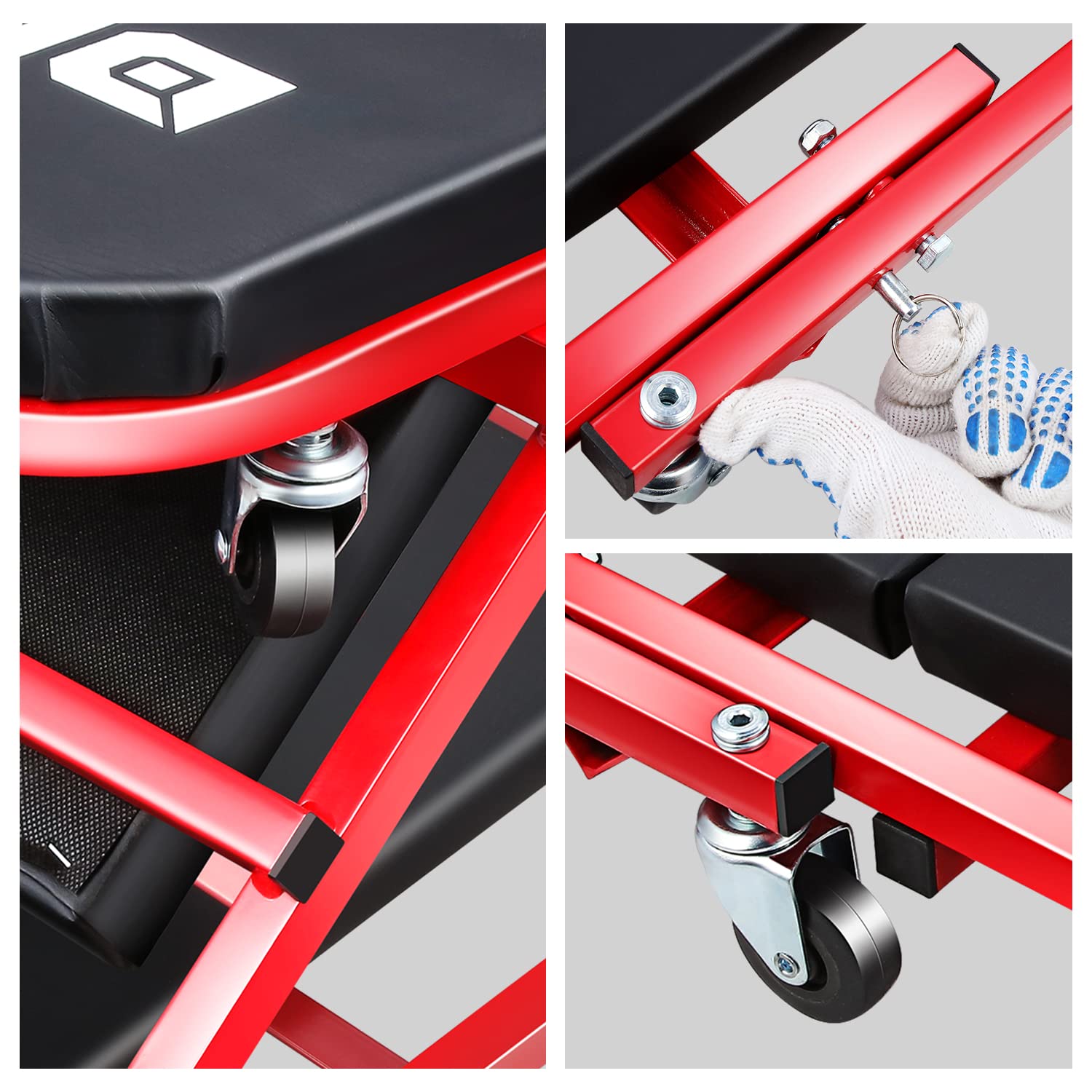 DNA MOTORING red rolling creeper fits tight garages.