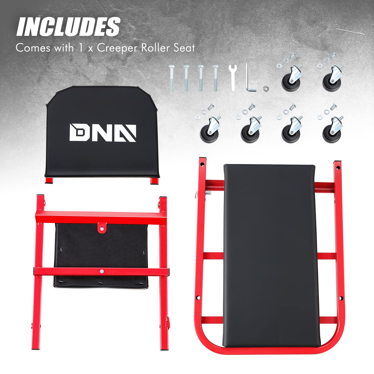 DNA MOTORING 6-caster design enables easy under-vehicle access.