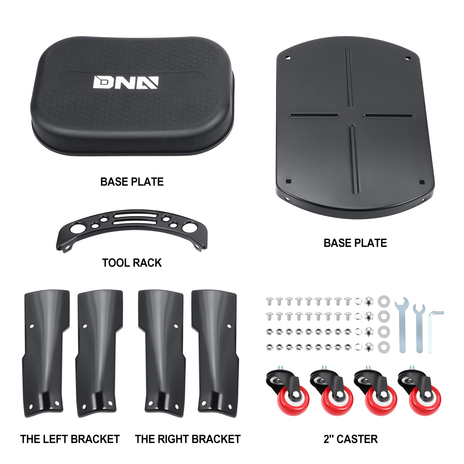 DNA Motoring seat cushion on removable stool provides comfortable kneeling or seating.