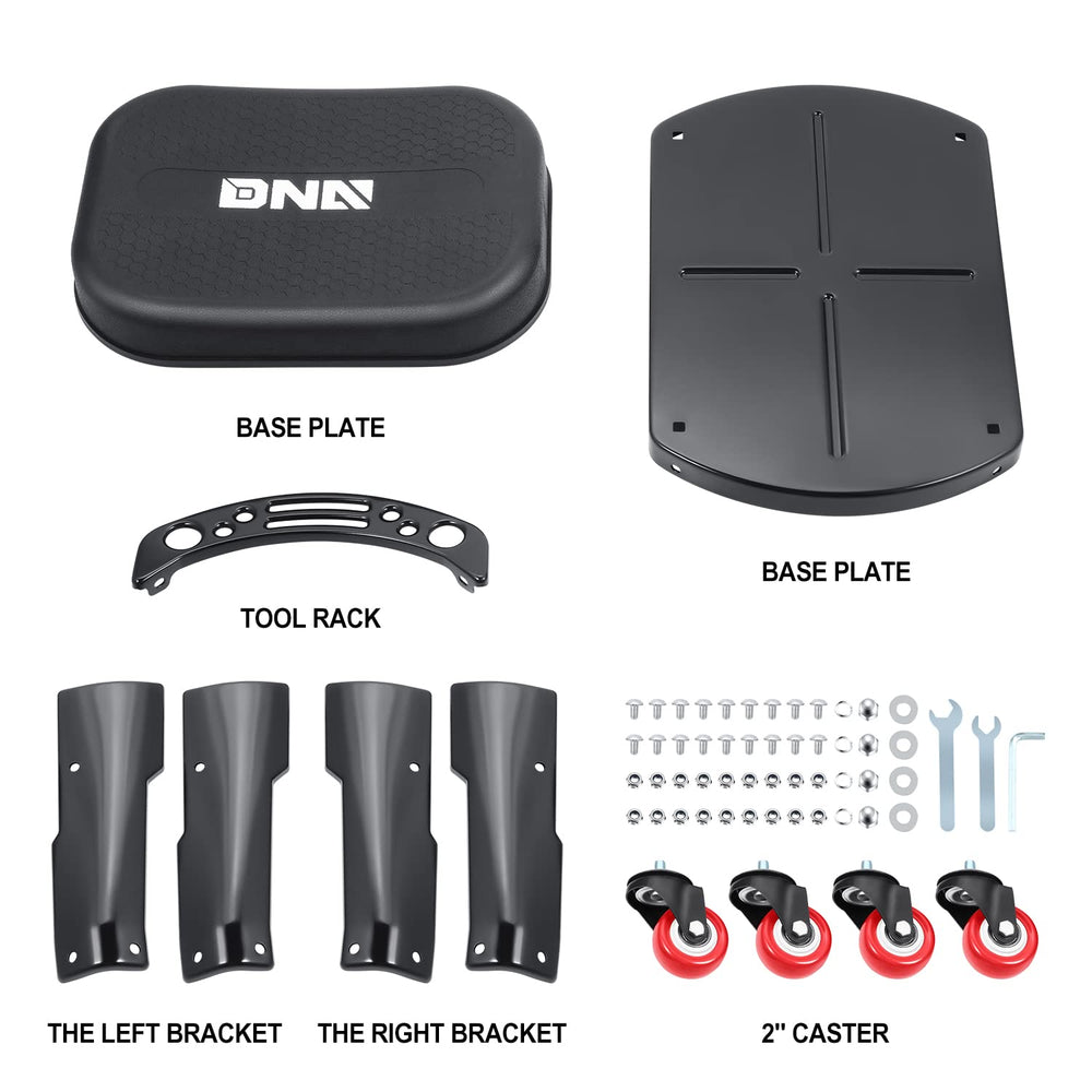 DNA Motoring seat cushion on removable stool provides comfortable kneeling or seating.