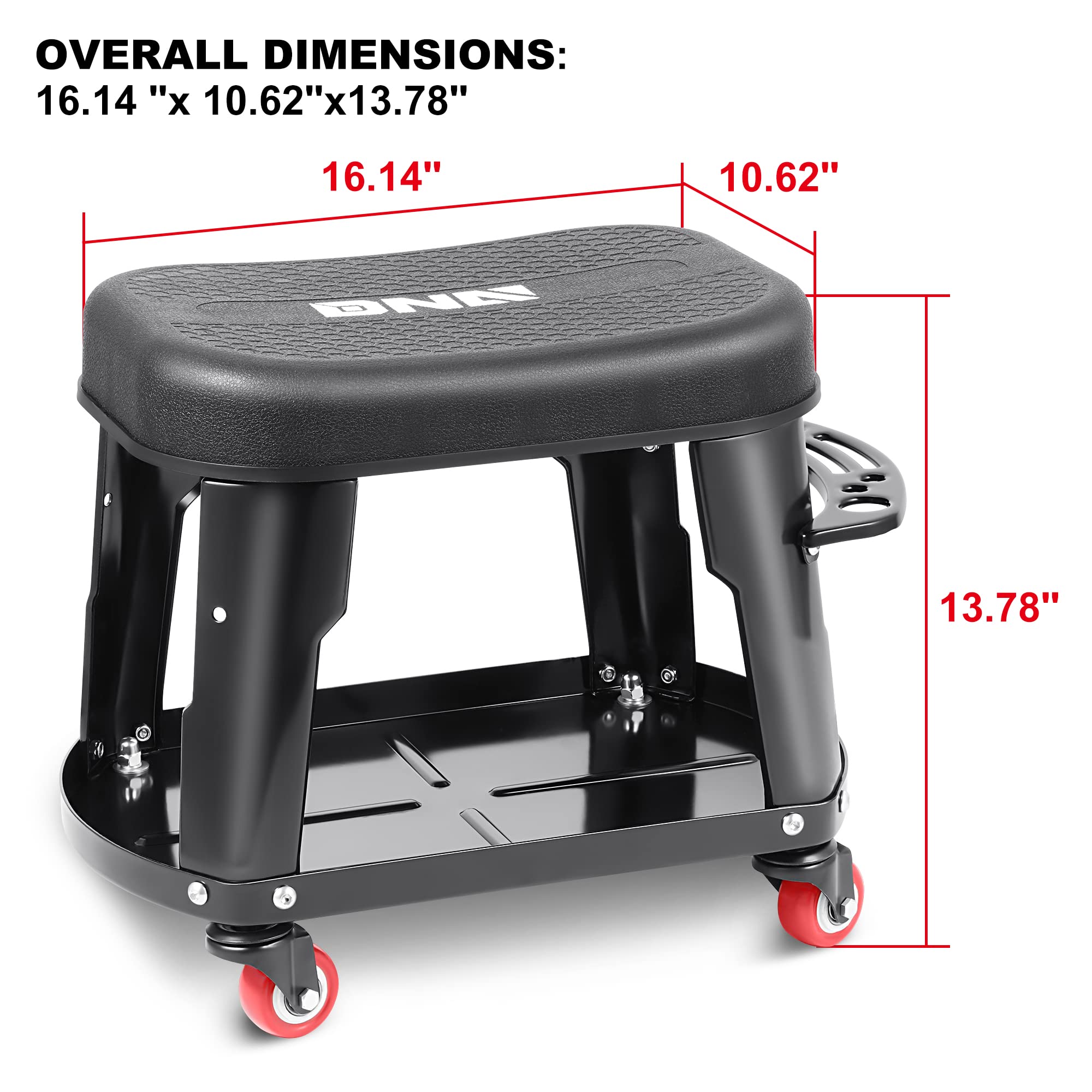 DNA Motoring garage seat offers ample storage for tools and supplies.