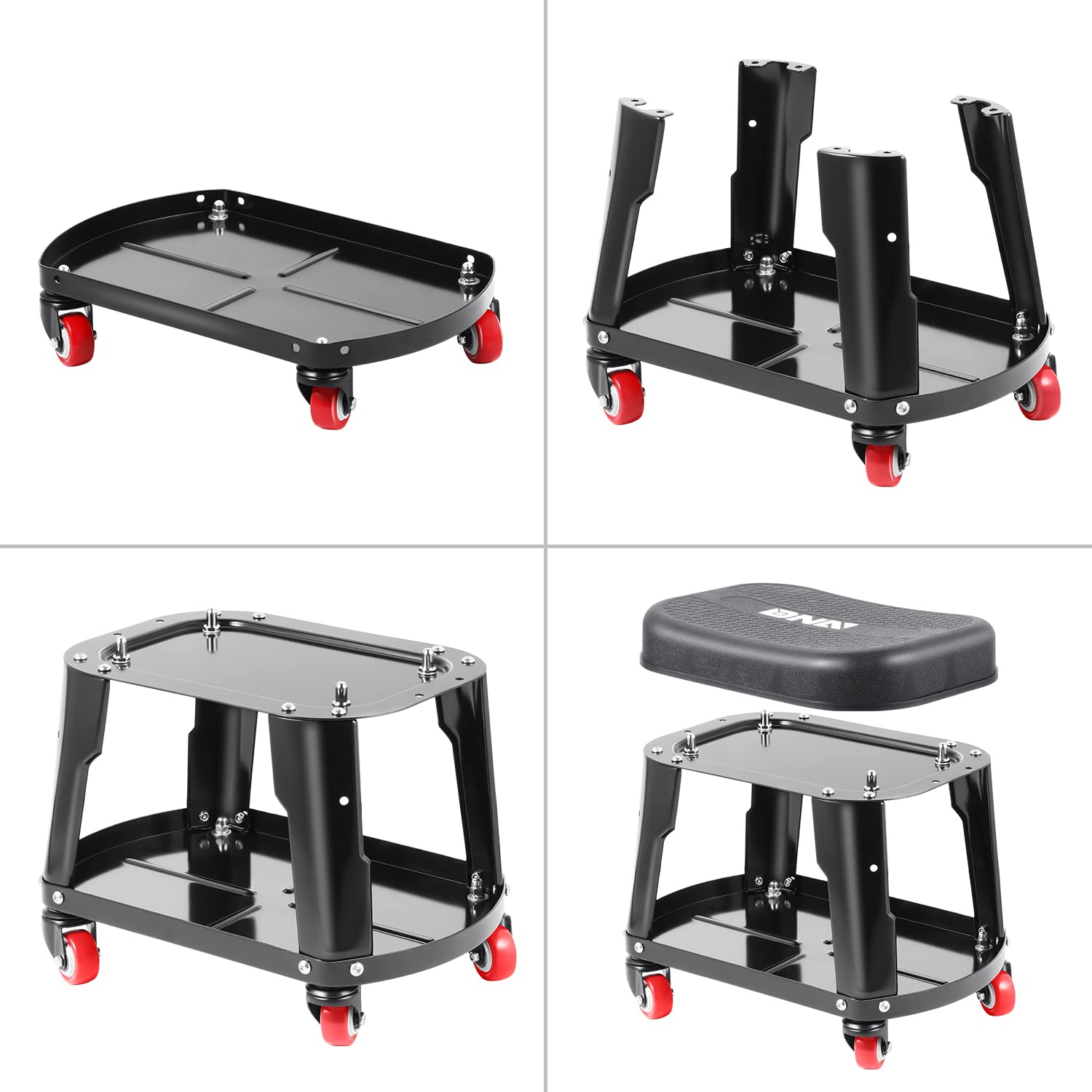 DNA Motoring rolling stool supports up to 300 lbs for heavy-duty tasks.