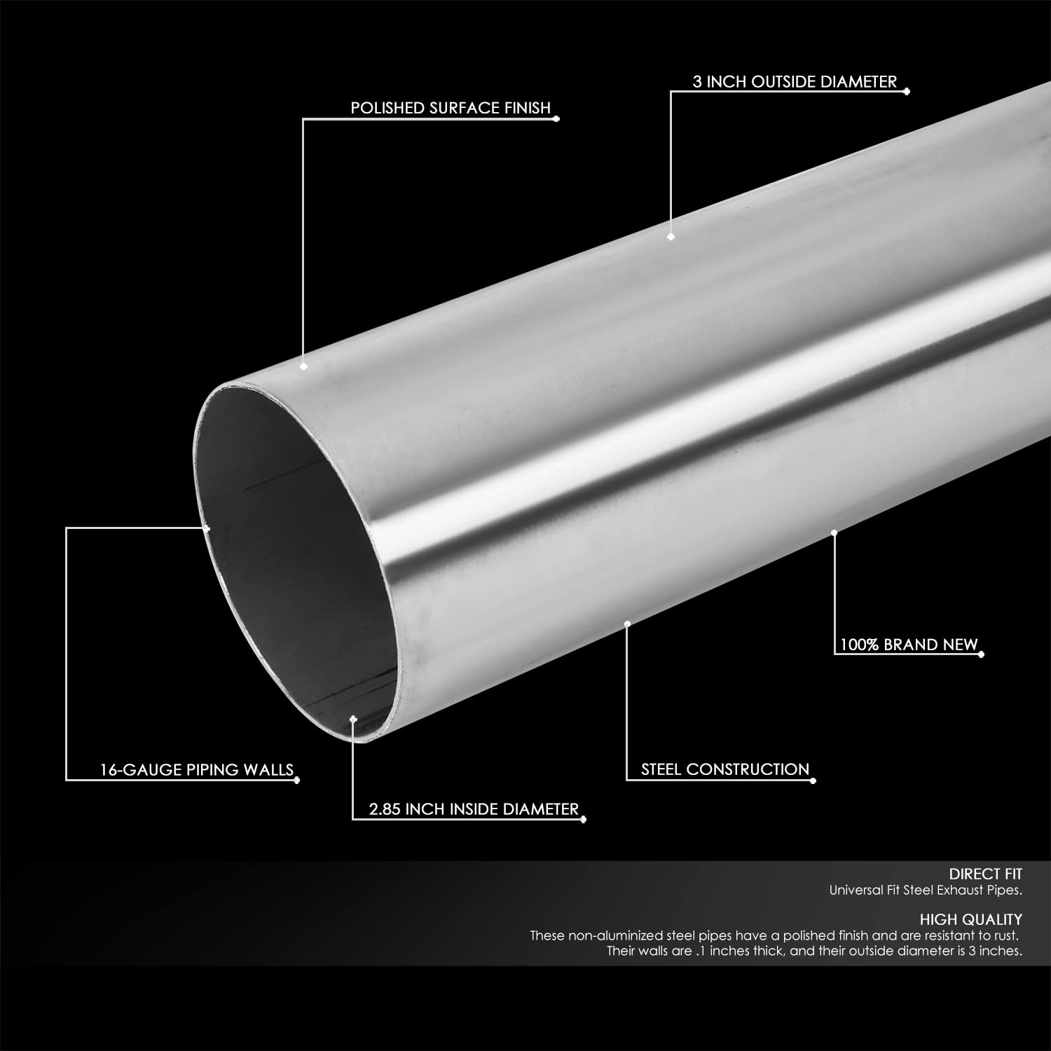 DNA MOTORING ZTL-30SS straight pipe 3in segment for DIY routing