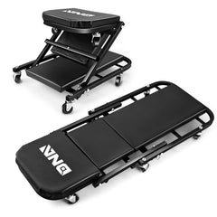 DNA Motoring 40-Inch Folding 2-In-1 Rolling Creeper for easy undercarriage access.