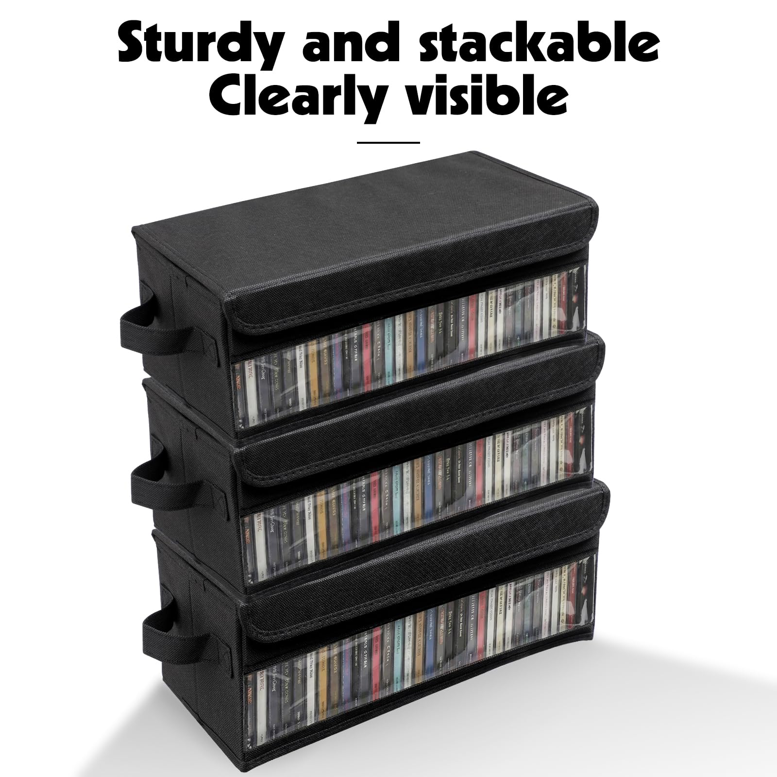 Dntorx CD storage box used on shelves demonstrates space-saving design.