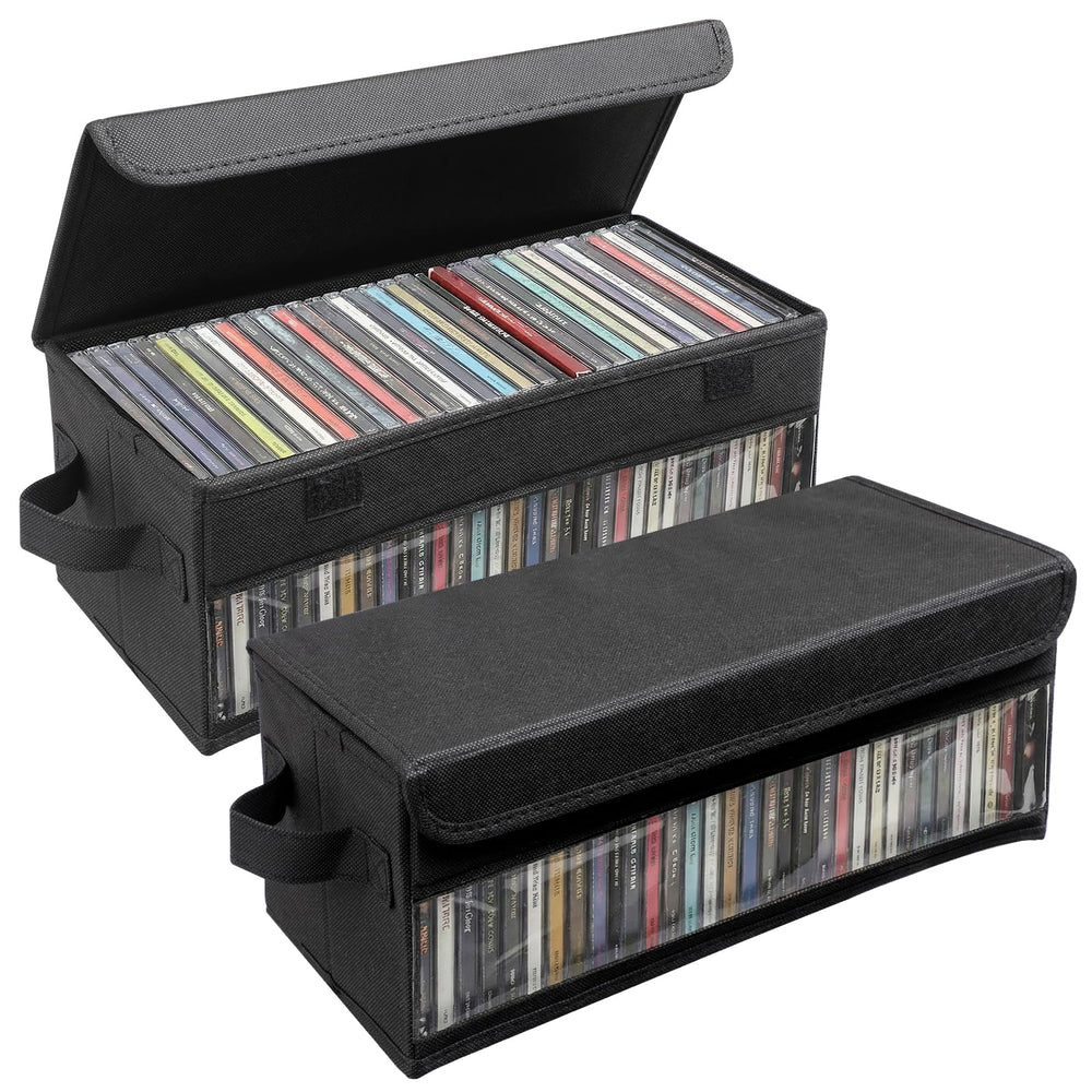 Dntorx CD storage box stackable with lid keeps CDs organized and easy to access.