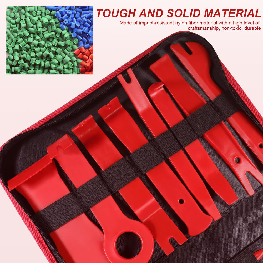 Storage bag keeps 19-piece kit organized for on-the-go repairs.