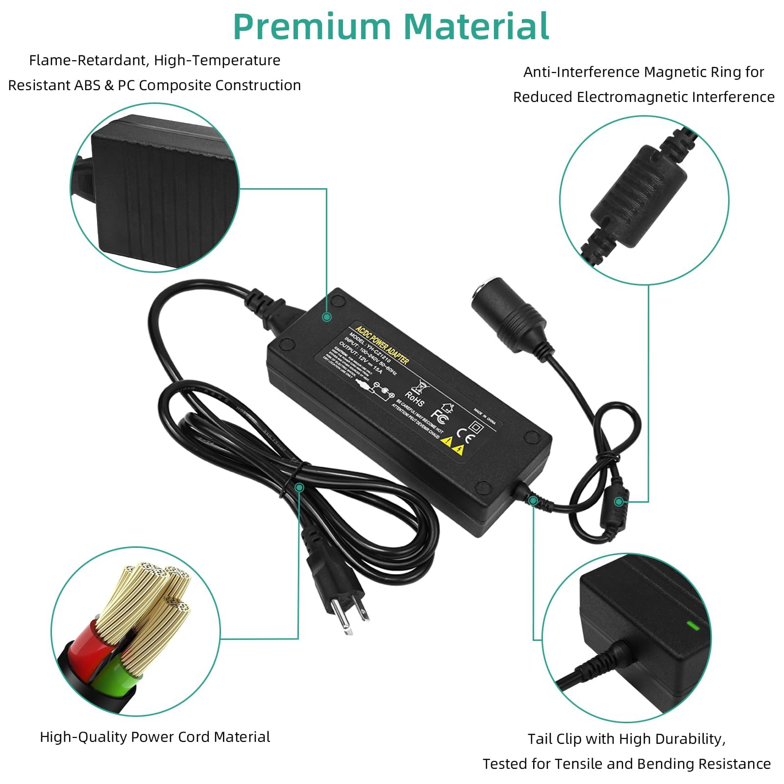 DOBVDLA 12V 15A power supply side view showing robust build for vehicles