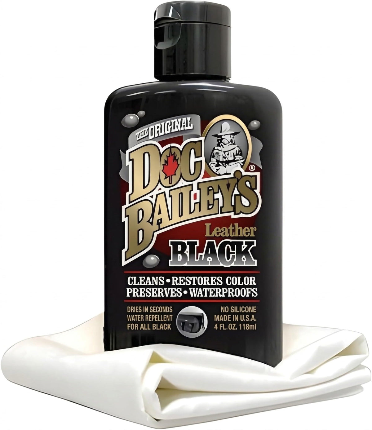 Doc Baileys bottle-dye-application for deep black color with lasting protection.