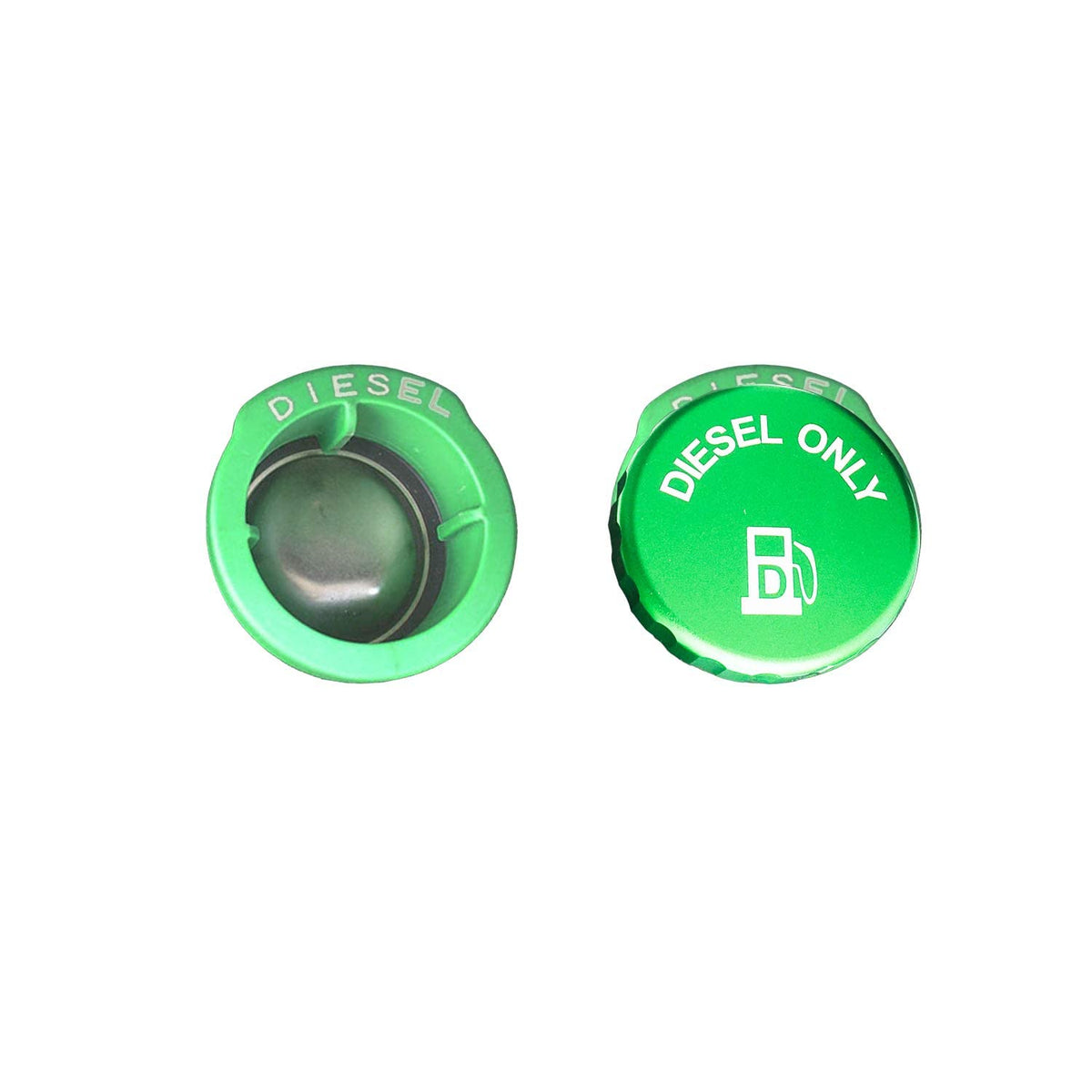 DOCA magnetic green diesel cap on a Dodge Ram, showing a secure seal.