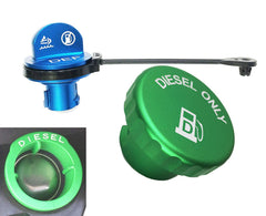 DOCA green diesel cap with magnetic closure for Ram, eases refueling alignment.
