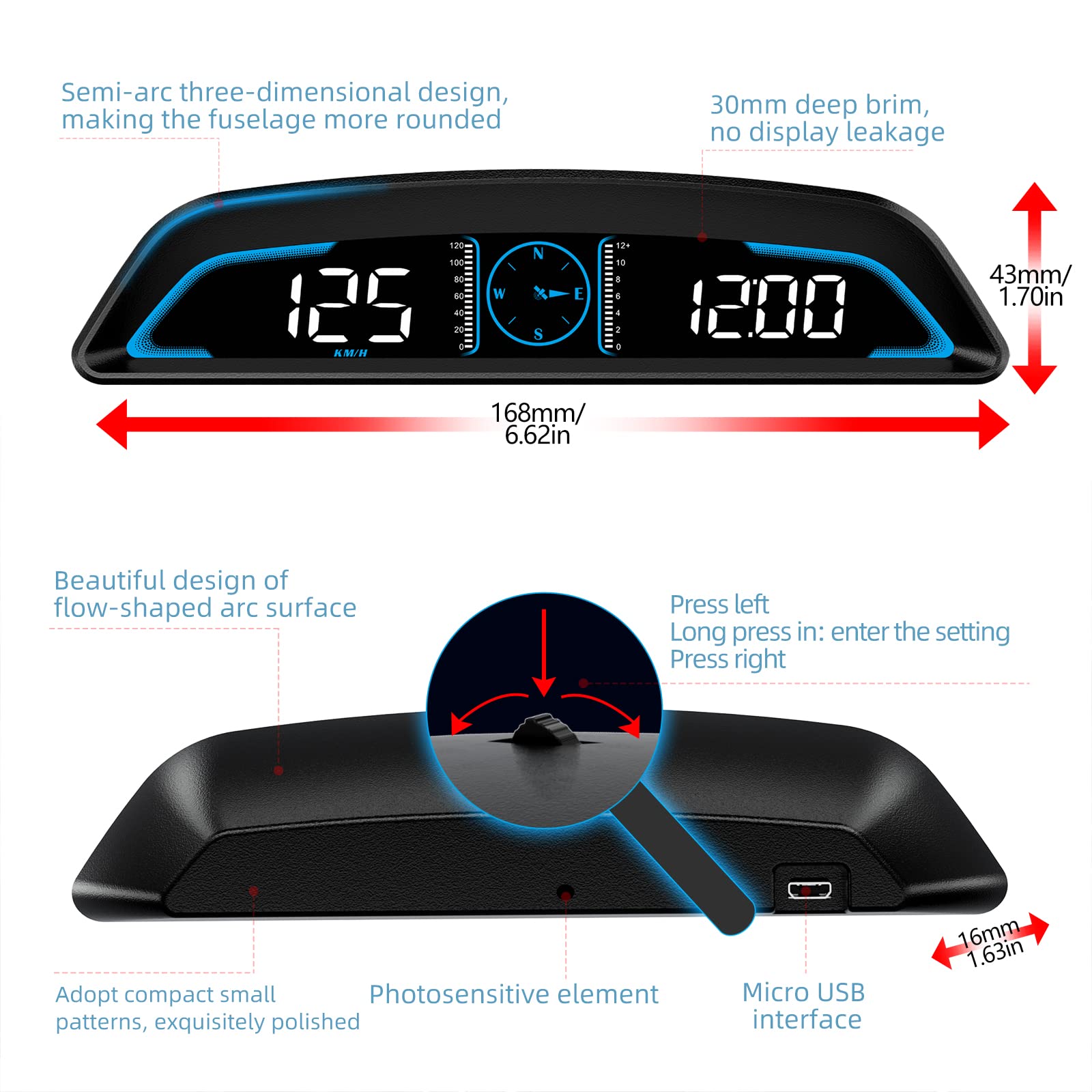 Docbraces GPS HUD adaptive brightness adjusts visibility for day and night.