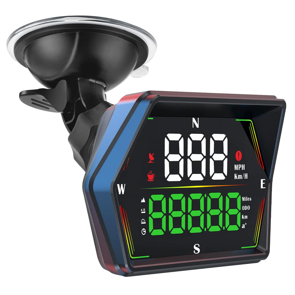 Docbraces HUD speedometer display shows real-time mph for safer highway driving.