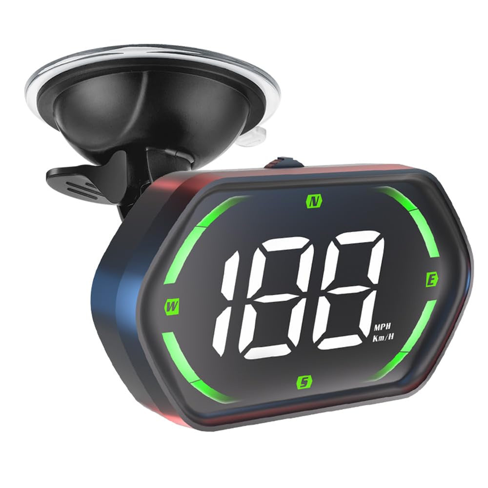 Docbraces Universal GPS Speedometer HUD front view with bright readout for daytime clarity