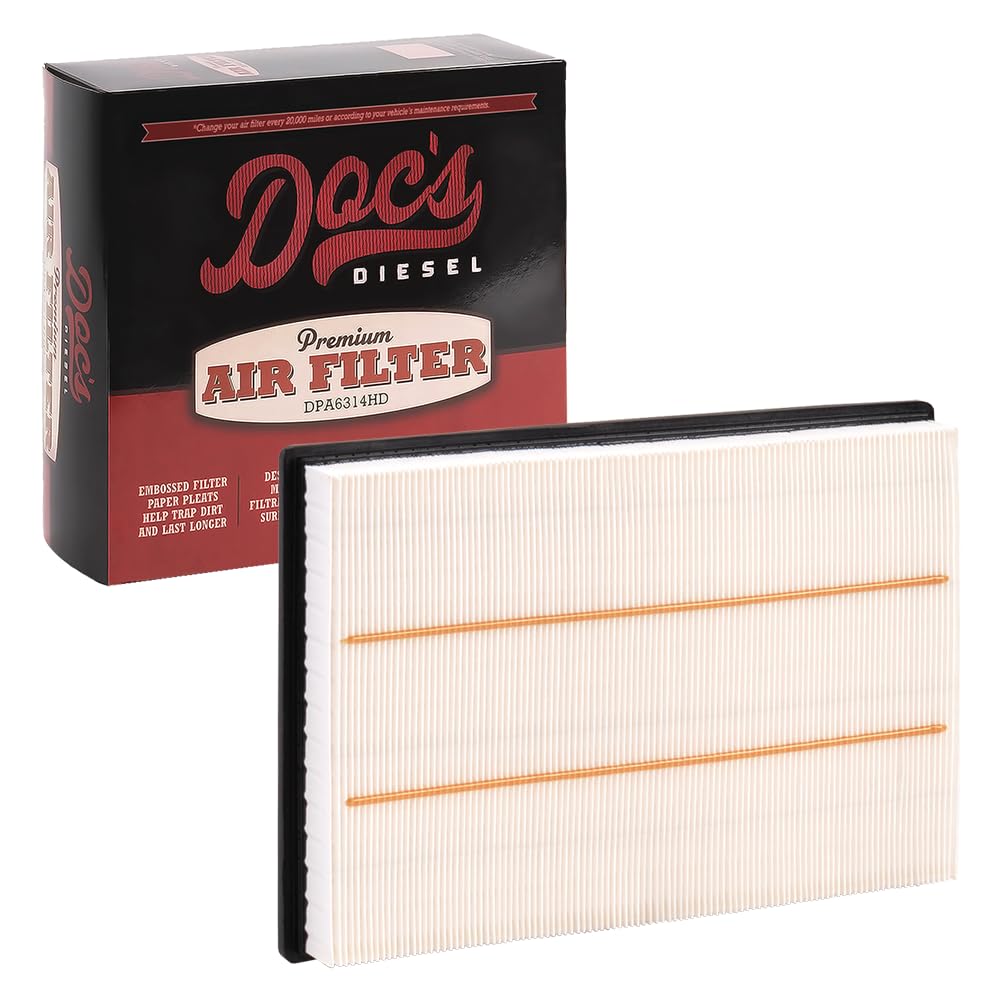 Doc's Diesel Filter DPA3462-6 close-up shows deep pleated paper for grime capture.
