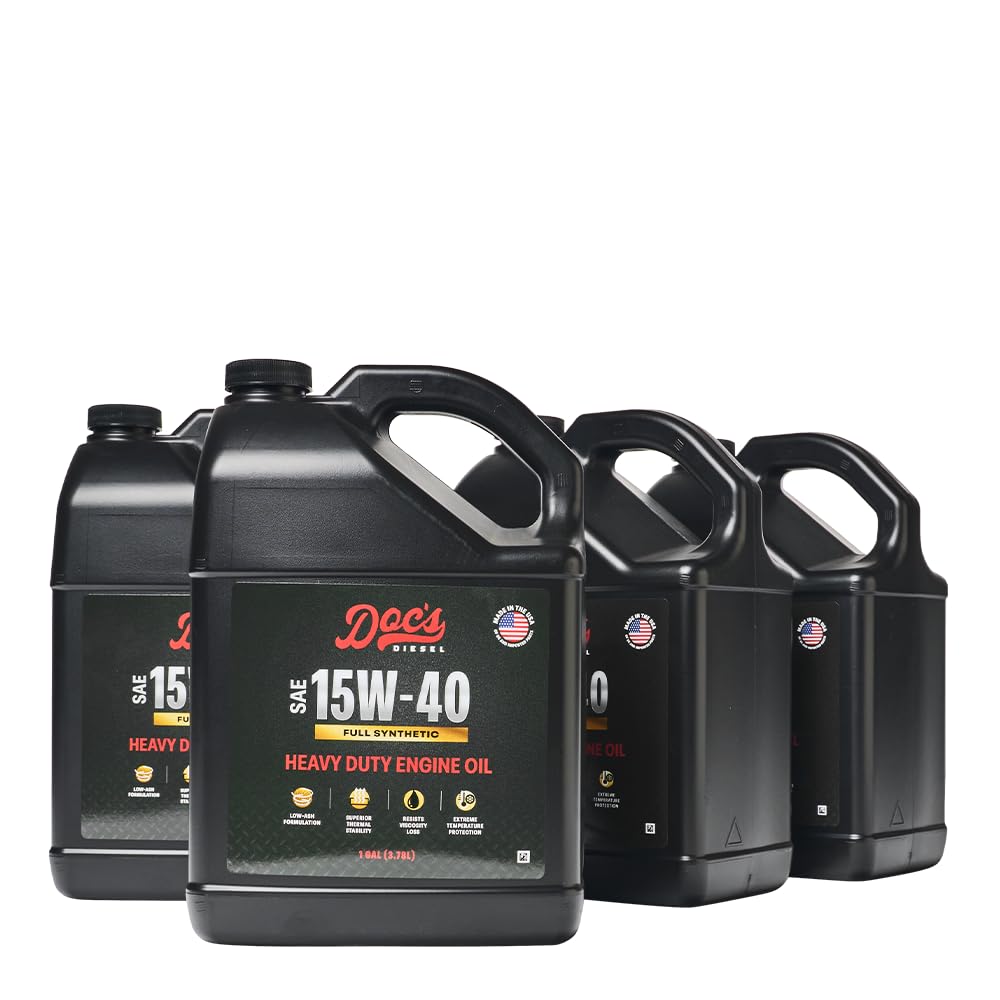 Doc's Diesel 15W-40 bottle front view, signaling heavy-duty protection for tough engines.