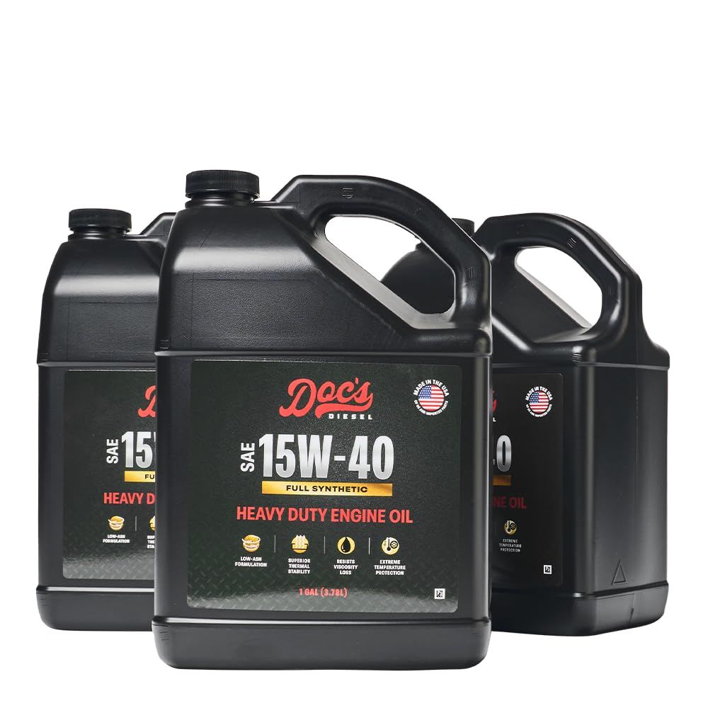 Doc's Diesel 15W-40 full synthetic bottle showing heavy-duty engine protection