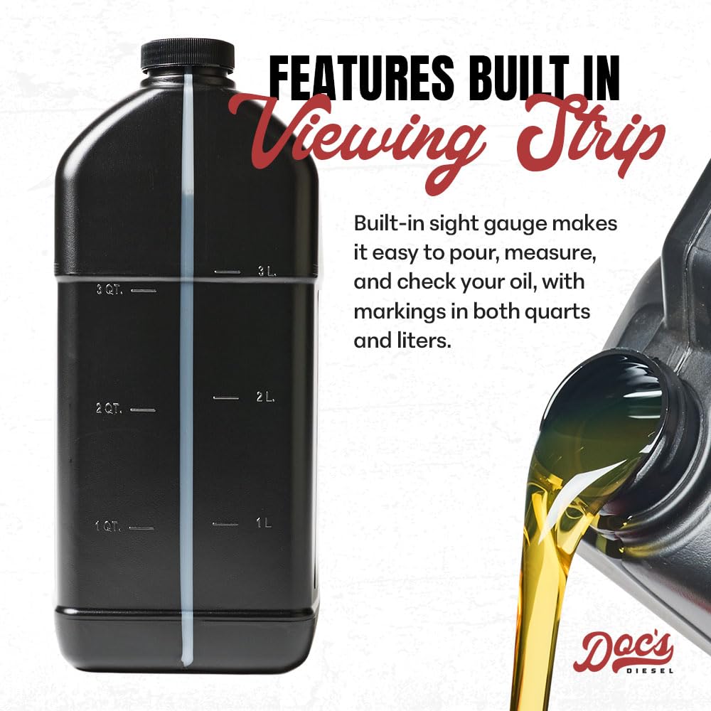 Doc's Diesel 5W-40 bottle side label shows extended wear protection.