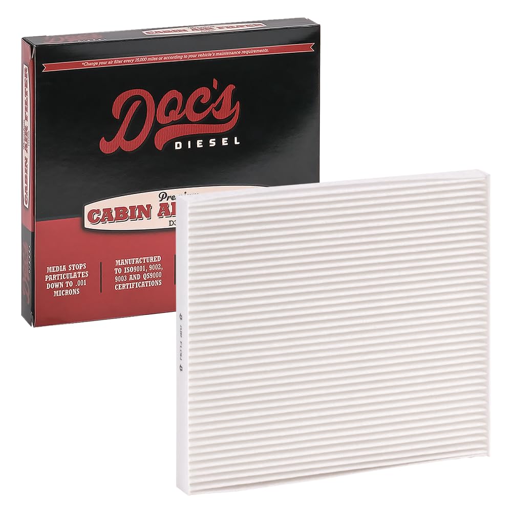 Doc's Diesel cabin air filter front view improves interior air quality by reducing dust and pollen.