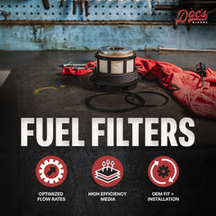 Doc's Diesel Filter DCS8629OE side view shows durable housing for Ford 7.3L.