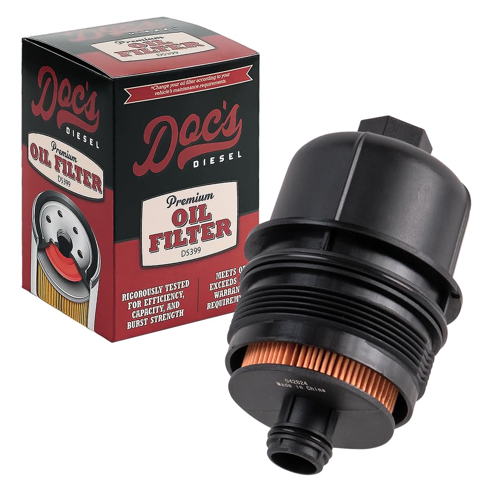 Doc's Diesel Oil Filter D11880 product shot shows durable housing for long service life.