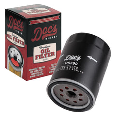 Doc's Diesel Oil Filter D5399-12 packaging illustrates ready-to-install replacement options.