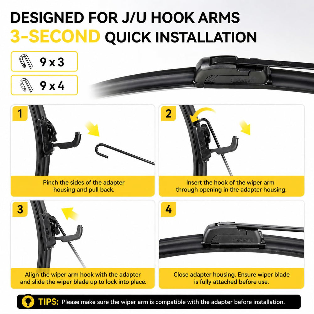 DOG TAIL easy-3-sec-install wiper blade fits RAM quickly for tool-free replacement