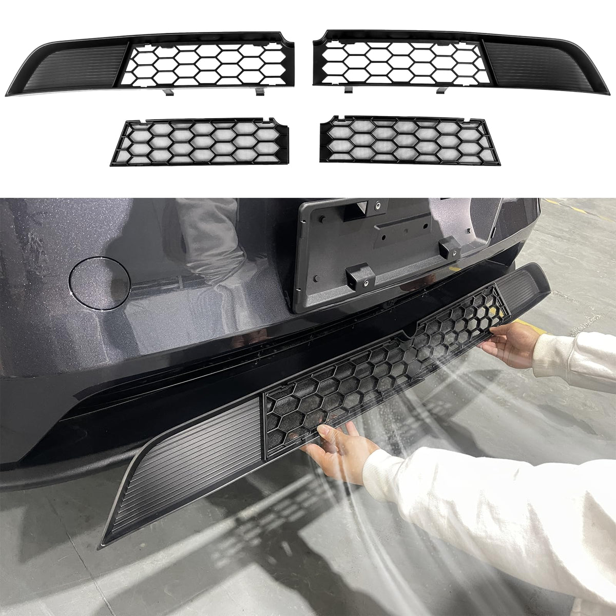 Doietc Grille Mesh Insert for Tesla Model Y Juniper front guard reduces debris while preserving OEM aesthetics.