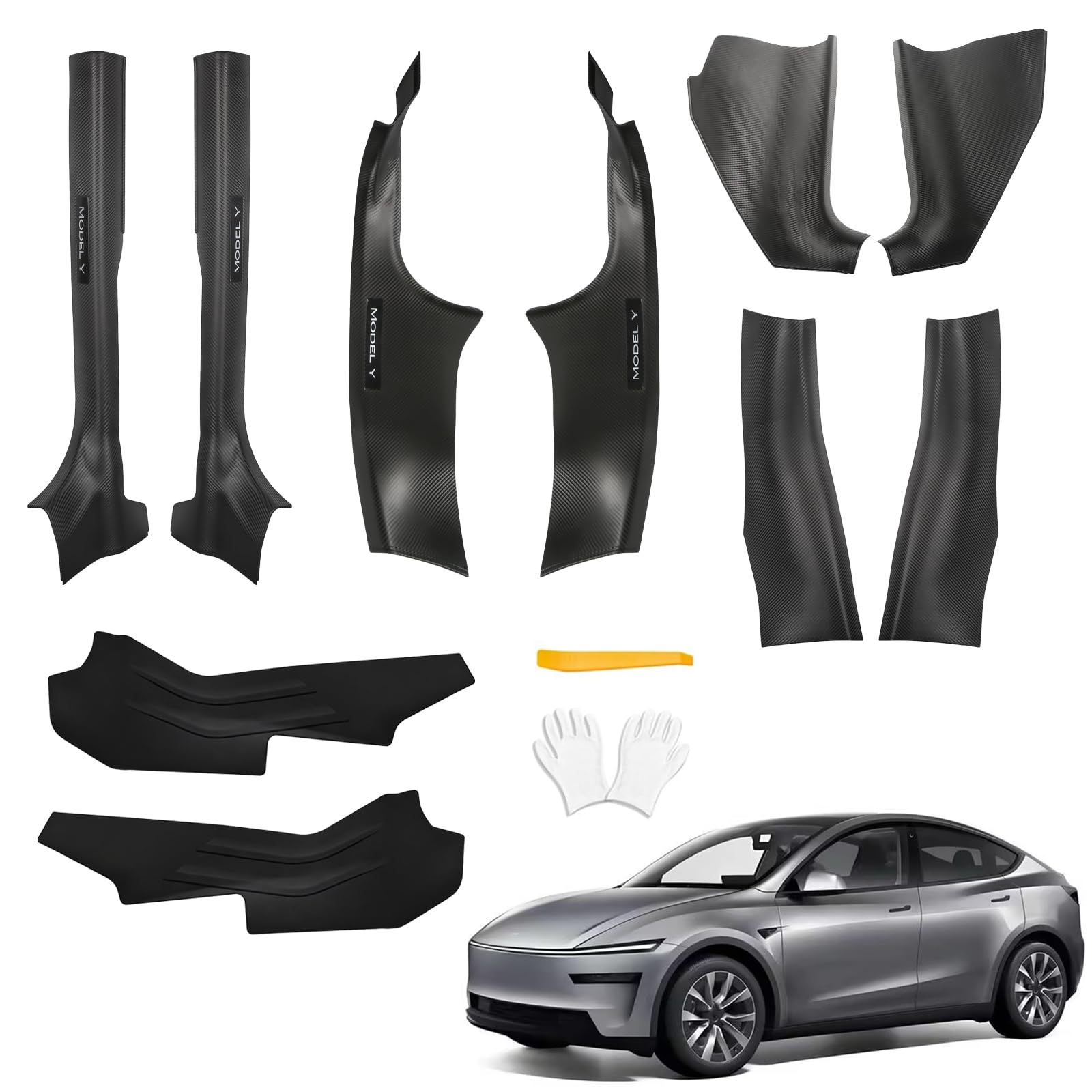 Doietc Tesla Model Y Juniper front door sill protector guards against scratches.