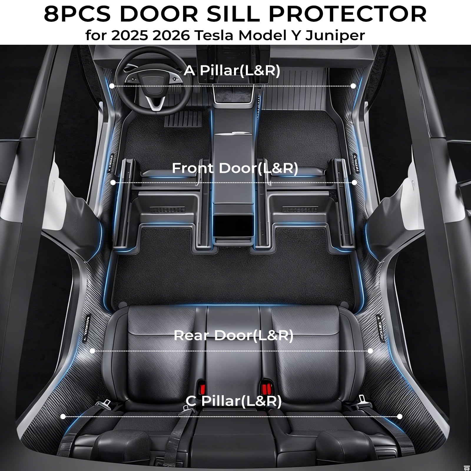 Doietc door sill protector for Tesla Model Y Juniper, front right, anti-slip surface.
