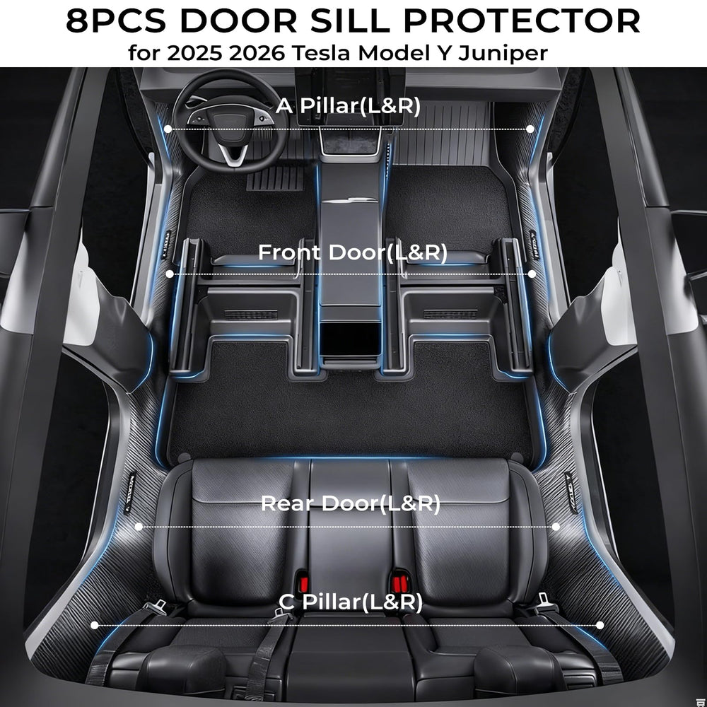 Doietc door sill protector for Tesla Model Y Juniper, front right, anti-slip surface.