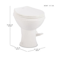 Dometic 400 Essential toilet seat close-up features soft-close and easy-clean hinge.