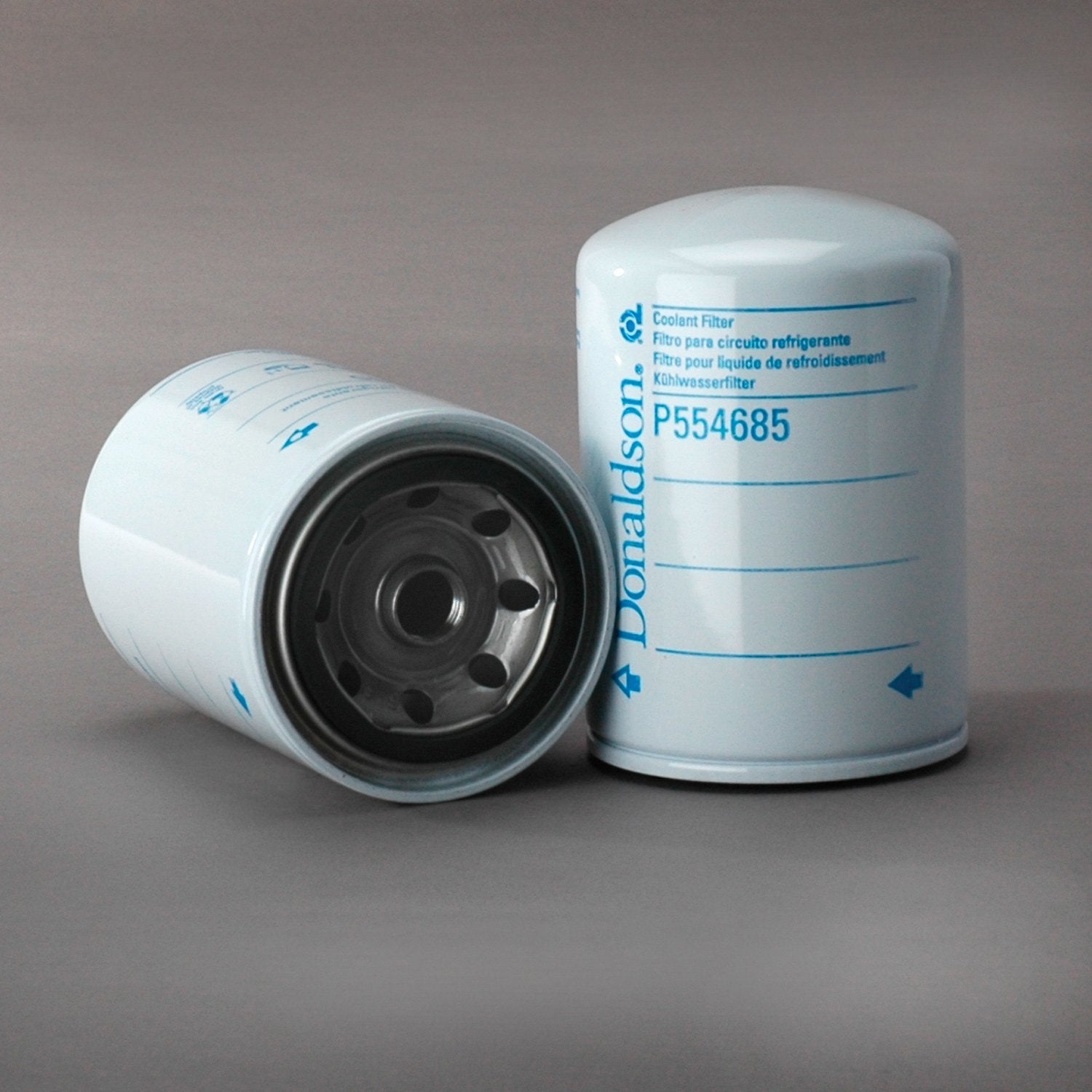 Donaldson P554685 coolant filter side view highlighting rugged construction for long service life.