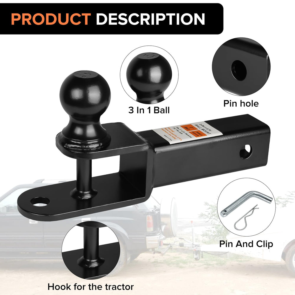 Donext 1/4-inch towing rod connects to tow strap loops.