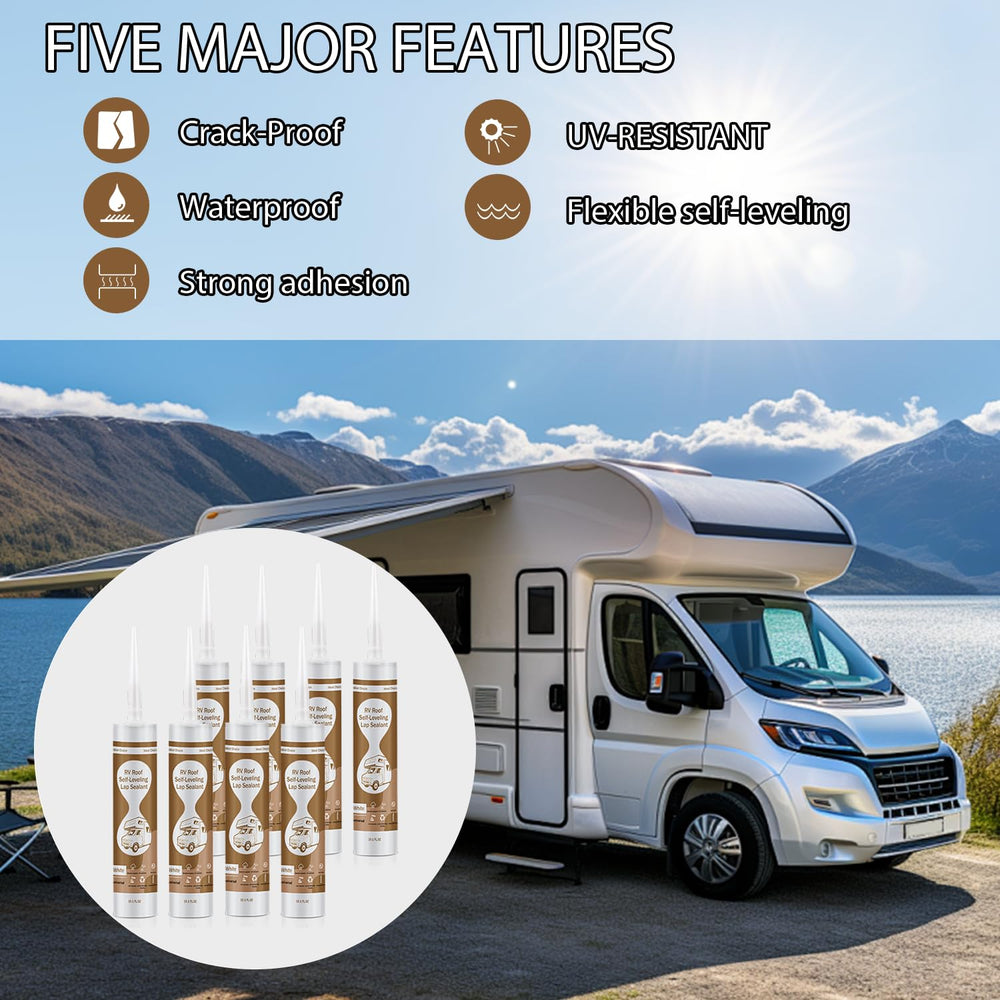 Dongxw RV roof sealant being smoothed on an RV roof for even coverage.