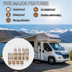 Dongxw RV roof sealant being smoothed on an RV roof for even coverage.