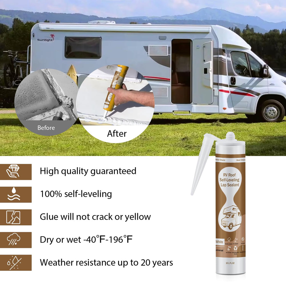Dongxw sealant curing process on RV roof shows durable, long-lasting bond.