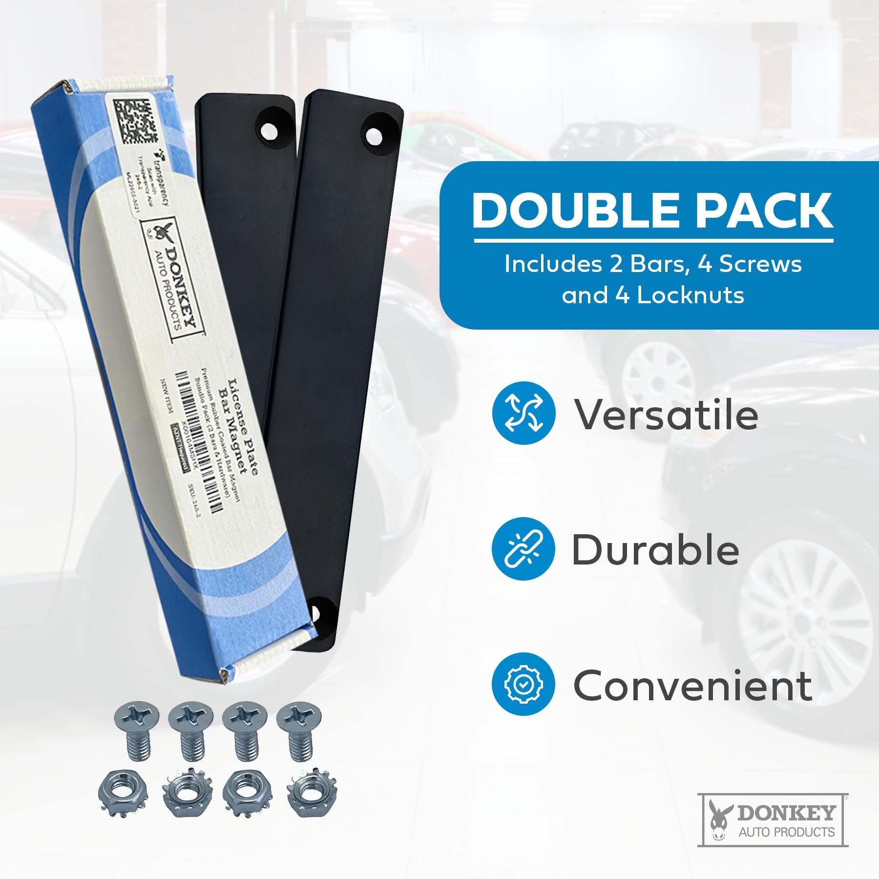 Donkey Auto two-pack bundle shows durable hardware included for quick setup.