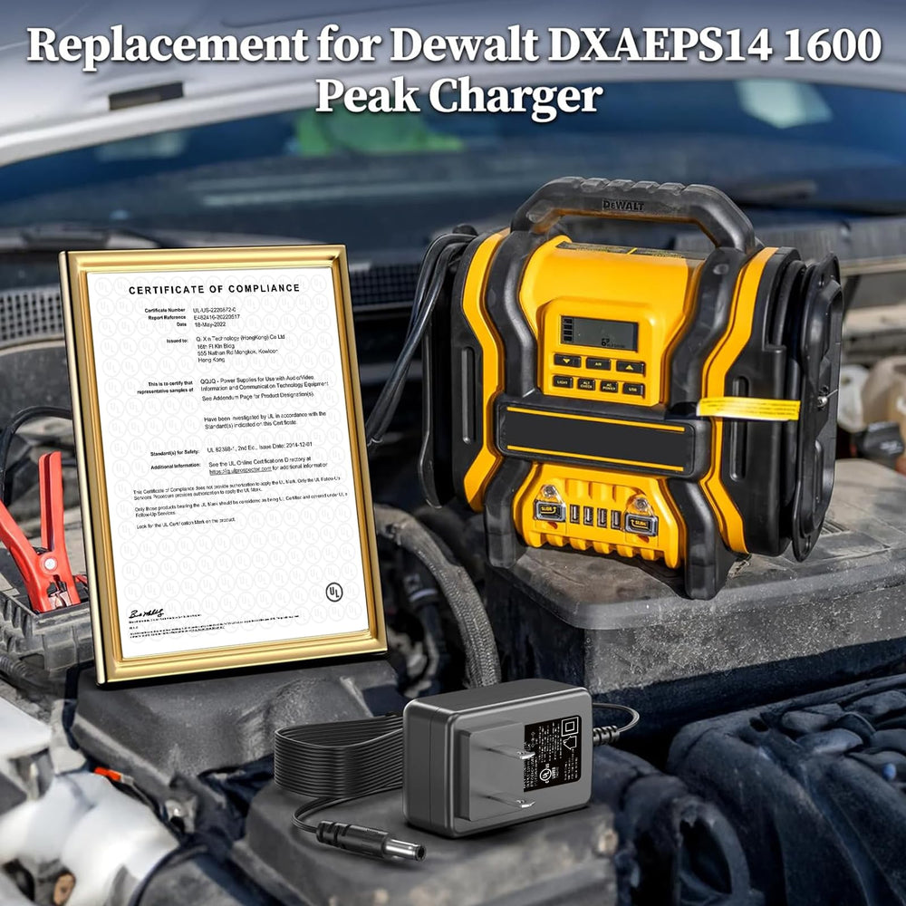 DONYOIE UL-certified AC-DC adapter shown highlighting safe charging features.